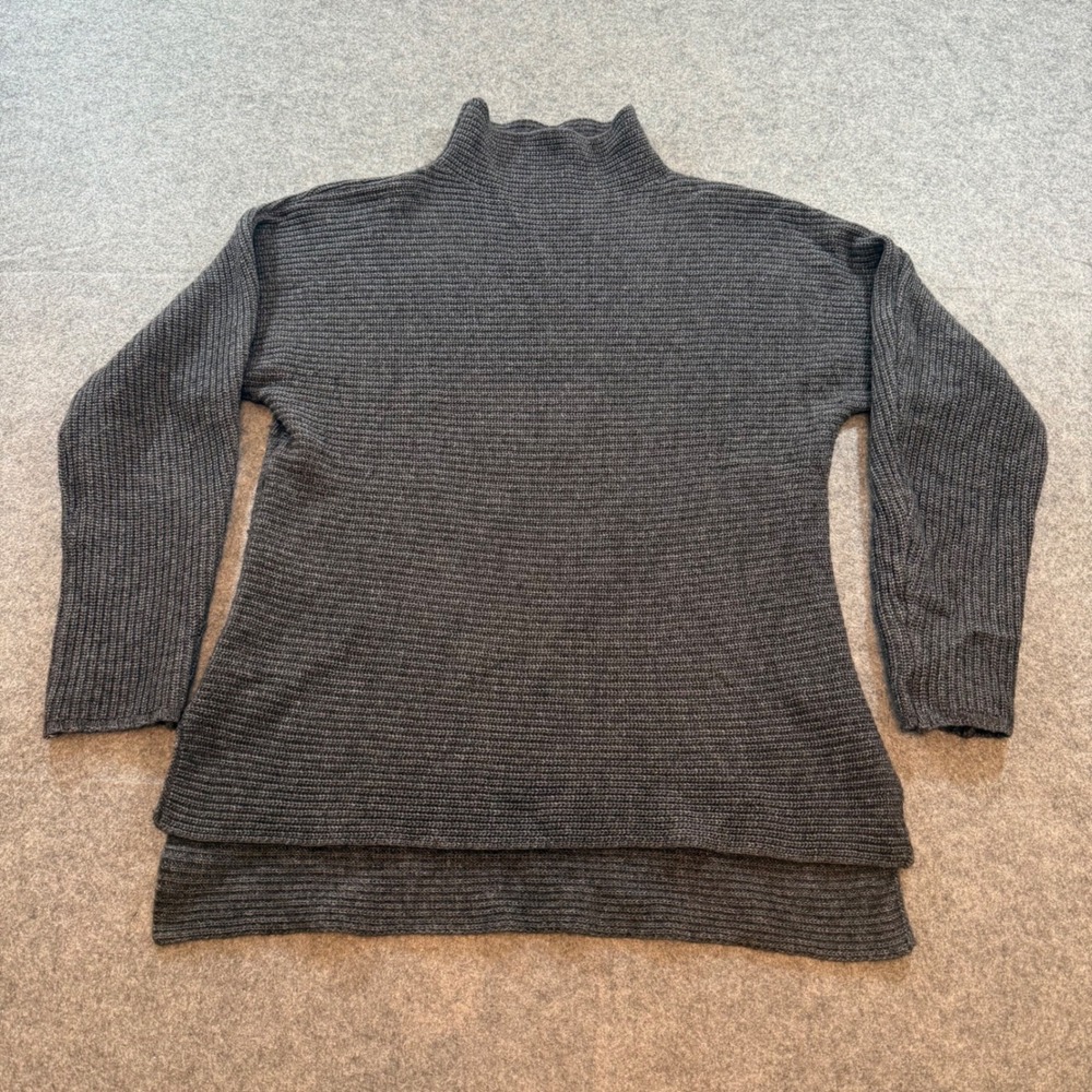 Bartolini Mock Neck Sweater Women Large Grey Excellent Wool Cashmere Ribbed Knit
